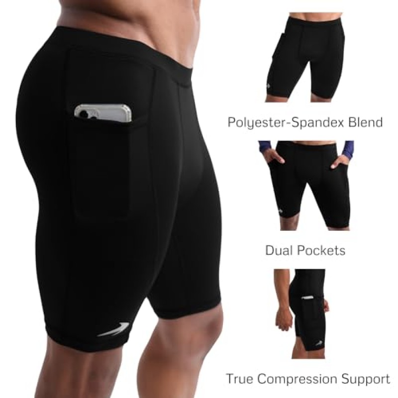 CompressionZ 압축 반바지 남성 주머니 포함 - 퍼포먼스 스포츠 스판덱스 압축 속옷 8