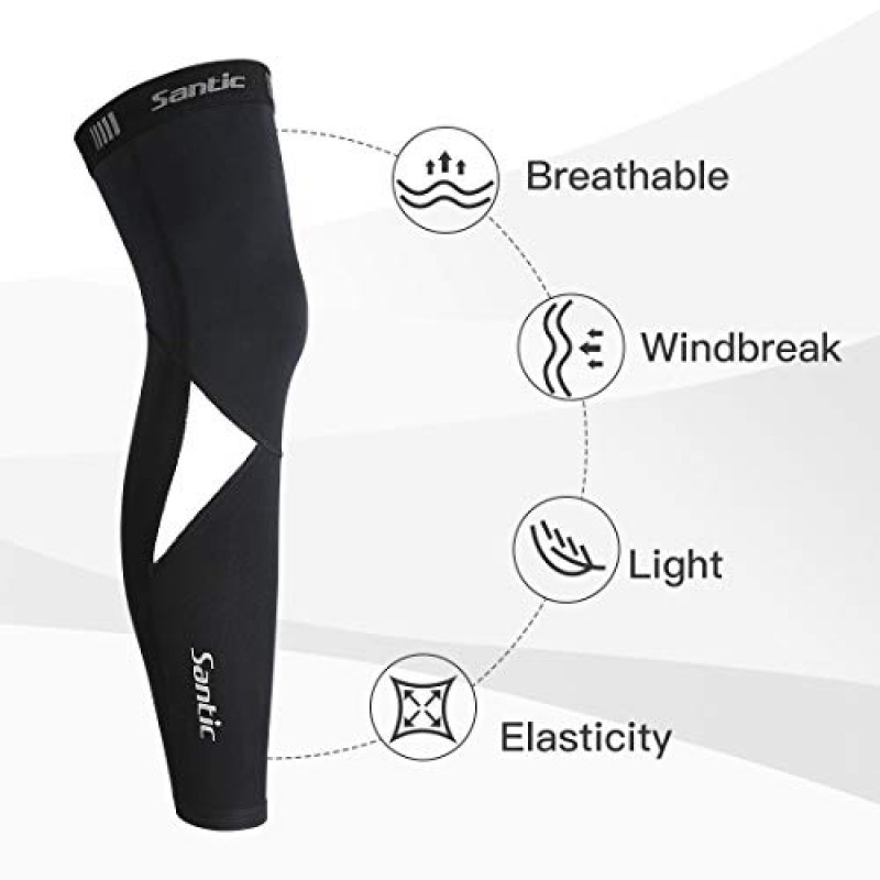Santic 사이클링 레그 워머 열 플리스 방풍 소프트 쉘 무릎 워머 블랙
