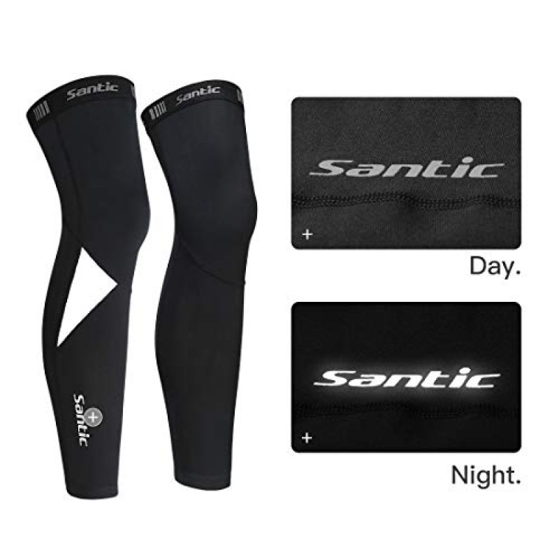 Santic 사이클링 레그 워머 열 플리스 방풍 소프트 쉘 무릎 워머 블랙