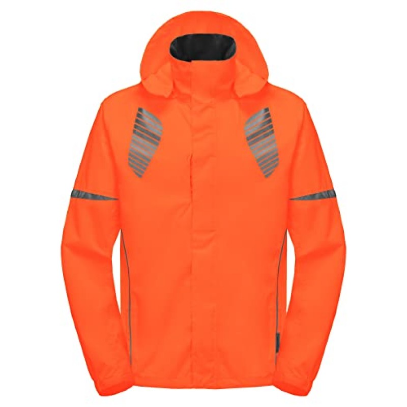 Little Donkey Andy 남성용 방수 러닝 사이클링 레인 자켓 반사 레인 코트 Packable Windbreaker-Removable Hood