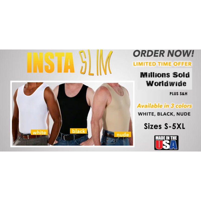 Insta Slim - Made in USA - 남성용 바디 셰이퍼 압축 셔츠, 등 및 탈장 지원, 슬리밍 여성형 유방