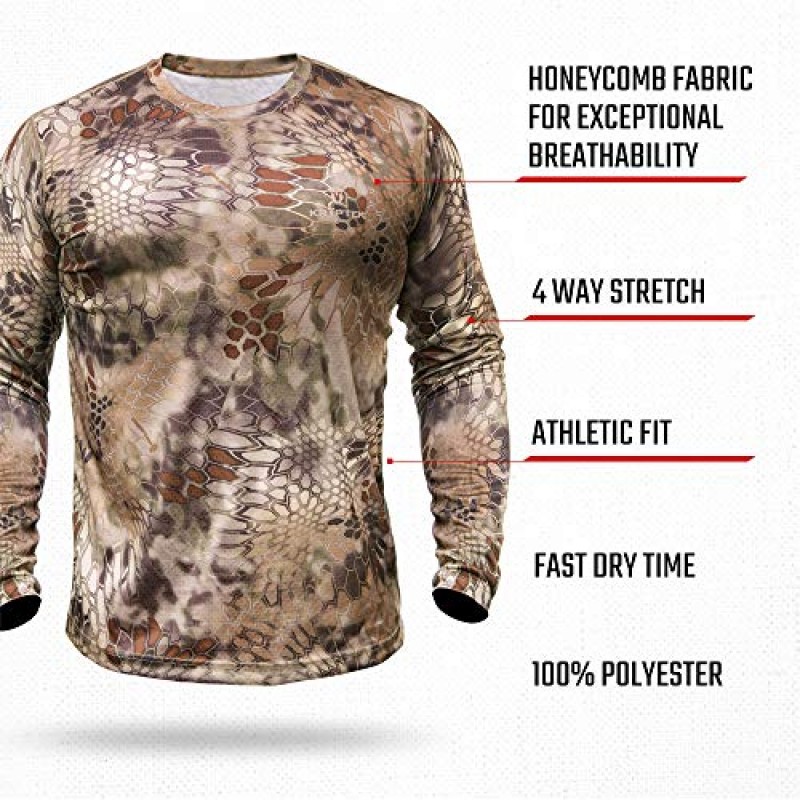 Kryptek mens Hyperion 긴 소매, 경량, 통기성, 은밀한 카모 사냥 및 낚시 셔츠