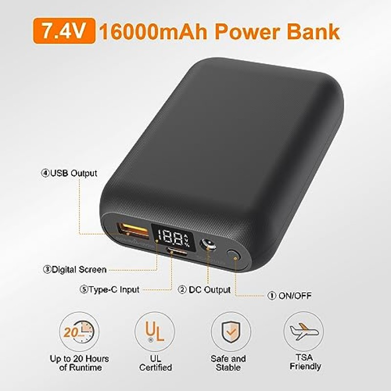 16000mAh 7.4V 배터리 팩이 포함된 남성용 가열 조끼, 남성용 가열 조끼 충전식 전기 가열 조끼