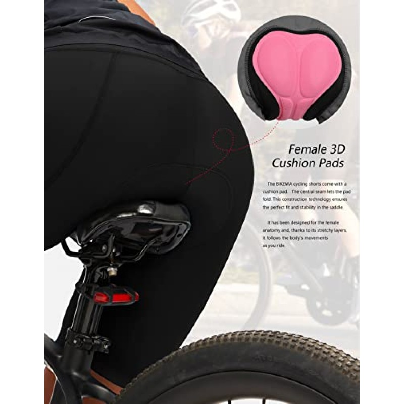 Bikewa 여성용 4D 패딩 자전거 반바지 사이클링 라이딩 도로 자전거 타기 자전거 사이클 여성용 지퍼 포켓용 스피닝 반바지