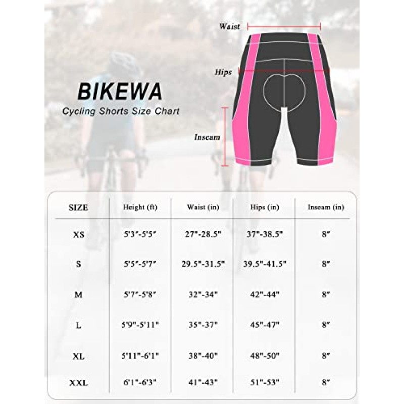 Bikewa 여성용 4D 패딩 자전거 반바지 사이클링 라이딩 도로 자전거 타기 자전거 사이클 여성용 지퍼 포켓용 스피닝 반바지