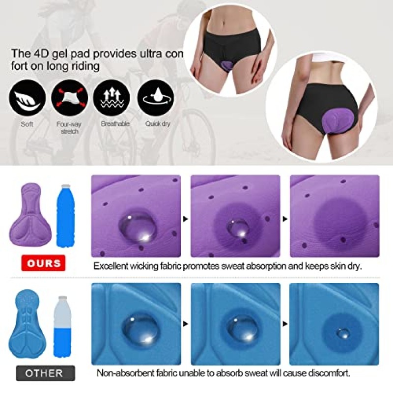 MEETYOO 여성용 사이클링 속옷 4d 패딩 젤 자전거 자전거 반바지 Mountain Undershorts Riding Briefs