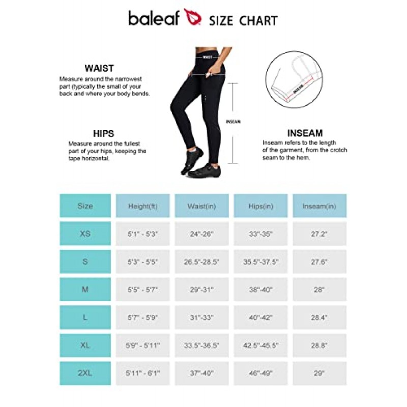 BALEAF Womens 겨울 사이클링 바지 패딩 자전거 열 스타킹 양털 안감 레깅스 방수 추운 날씨 젤 포켓