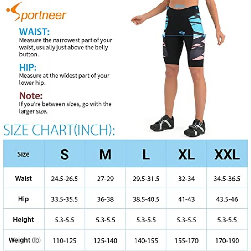 Sportneer 패딩 자전거 반바지 여성용 - 4D 패딩 및 포켓이 있는 여성용 자전거 자전거 사이클링 반바지