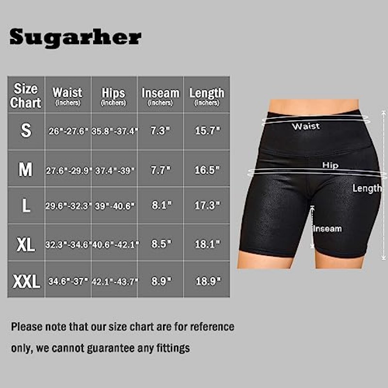 Sugarher 여성용 인조 가죽 바이커 반바지 하이 스트레치 체육관 반바지