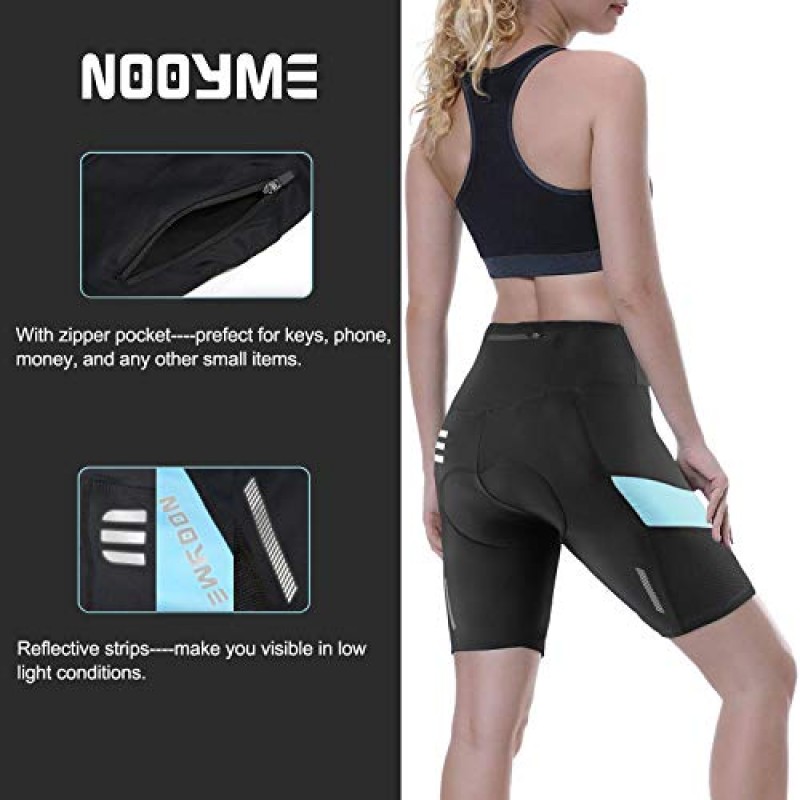 NOOYME 여성용 자전거 반바지 3D 패딩 사이클링 반바지, 라이드 인 컬러 디자인 사이클링 반바지, 백 포켓 포함