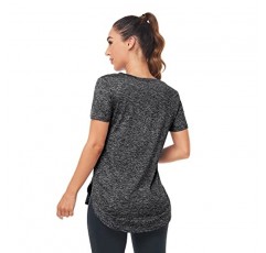Absttith 여성용 반팔 운동 셔츠 운동 캐주얼 탑 Quick Dry Gym Soprt Tee Side Split