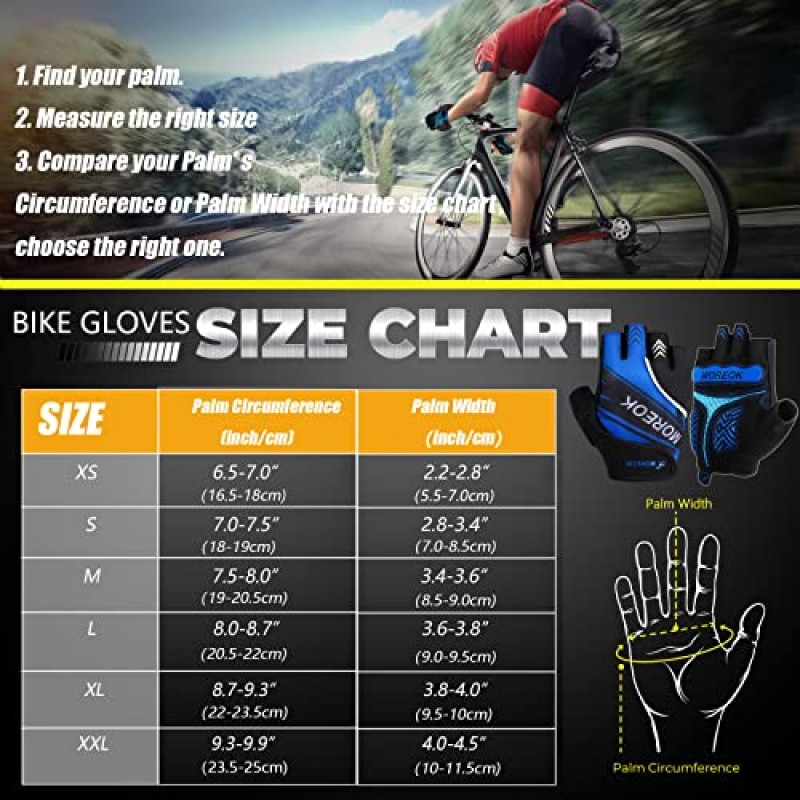BIKINGMOREOK 사이클링 장갑 자전거 장갑 남성용 여성용 자전거 장갑, 반 손가락 산악 자전거 장갑 운동 장갑 5MM 미끄럼 방지 젤 패드가있는 도로 자전거 장갑