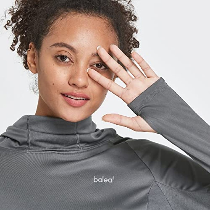 BALEAF 여성용 긴 소매 러쉬 가드 (페이스 커버 포함) UPF 50+ 수영 셔츠 Sun Hoddie 경량 퀵 드라이 하이킹 탑