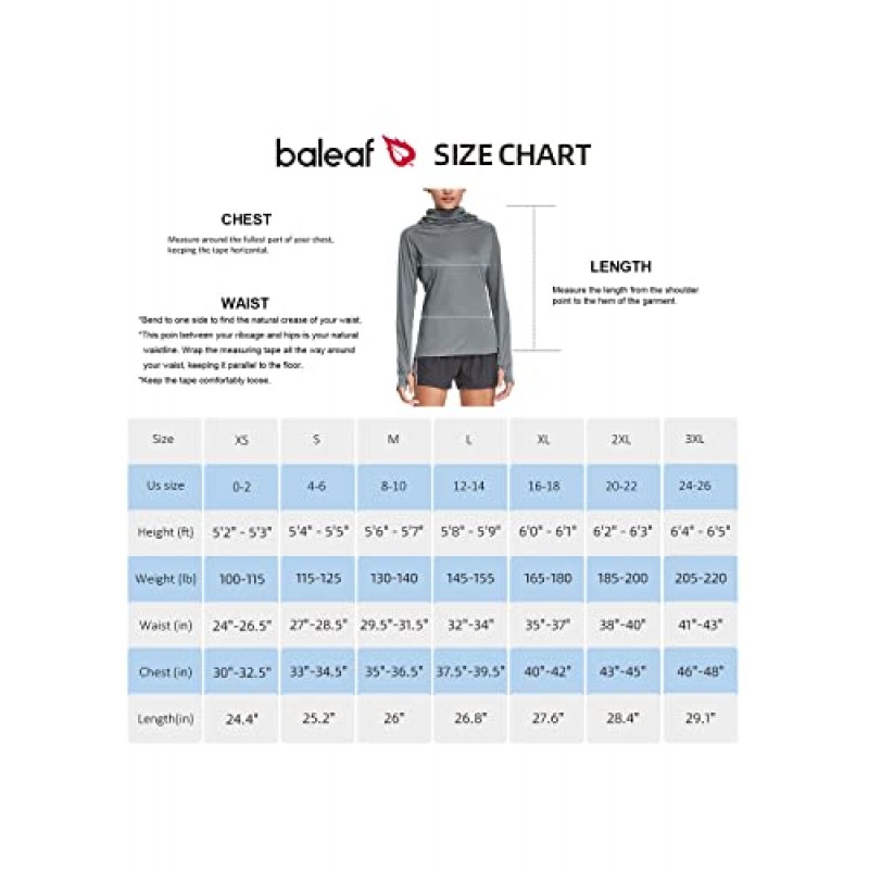 BALEAF 여성용 긴 소매 러쉬 가드 (페이스 커버 포함) UPF 50+ 수영 셔츠 Sun Hoddie 경량 퀵 드라이 하이킹 탑