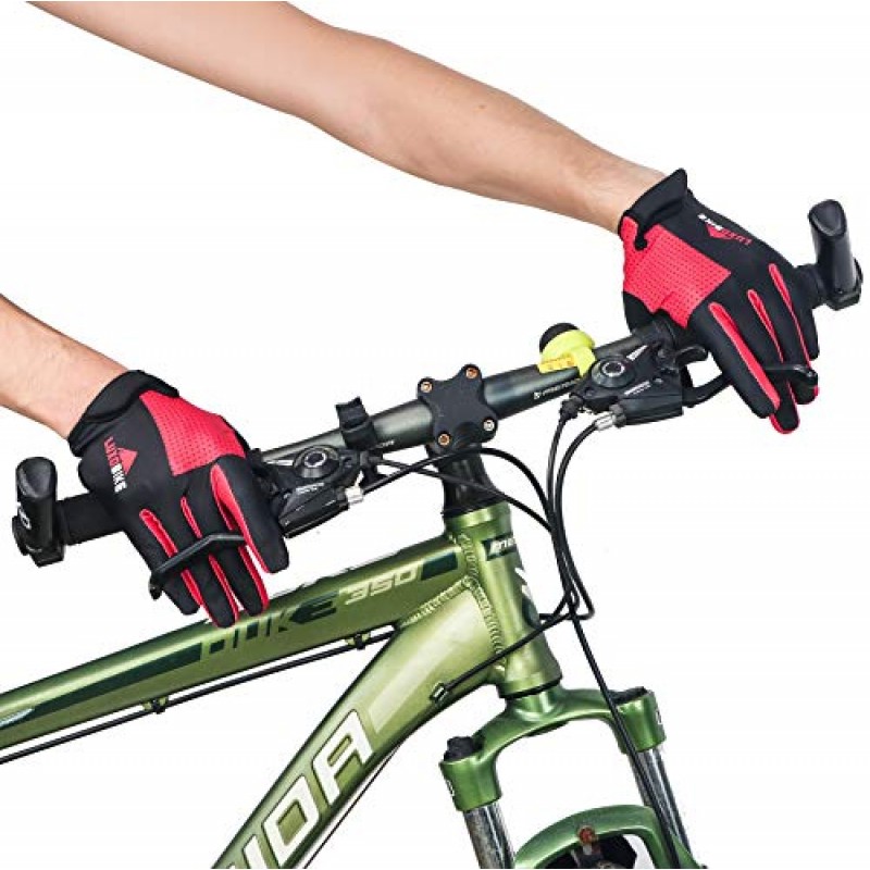 LuxoBike 사이클링 장갑 자전거 장갑 여성용 자전거 장갑 - 가볍고 통기성 충격 흡수 터치 스크린이 있는 전체 손가락 스포츠 장갑 - 남성용 도로 자전거 장갑