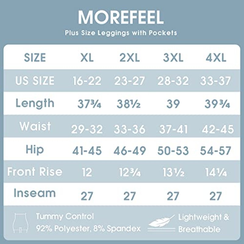 MOREFEEL 플러스 사이즈 레깅스 여성용 포켓-신축성 X-4XL 배변 컨트롤 하이 웨이스트 운동 블랙 요가 바지