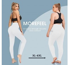 MOREFEEL 플러스 사이즈 레깅스 여성용 포켓-신축성 X-4XL 배변 컨트롤 하이 웨이스트 운동 블랙 요가 바지