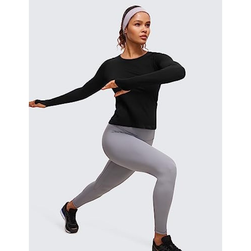 CRZ 요가 Womens Seamless Ribbed Workout 긴 소매 셔츠 Quick Dry Gym Athletic Tops 통기성 러닝 셔츠