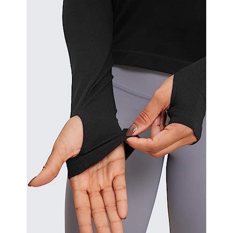 CRZ 요가 Womens Seamless Ribbed Workout 긴 소매 셔츠 Quick Dry Gym Athletic Tops 통기성 러닝 셔츠
