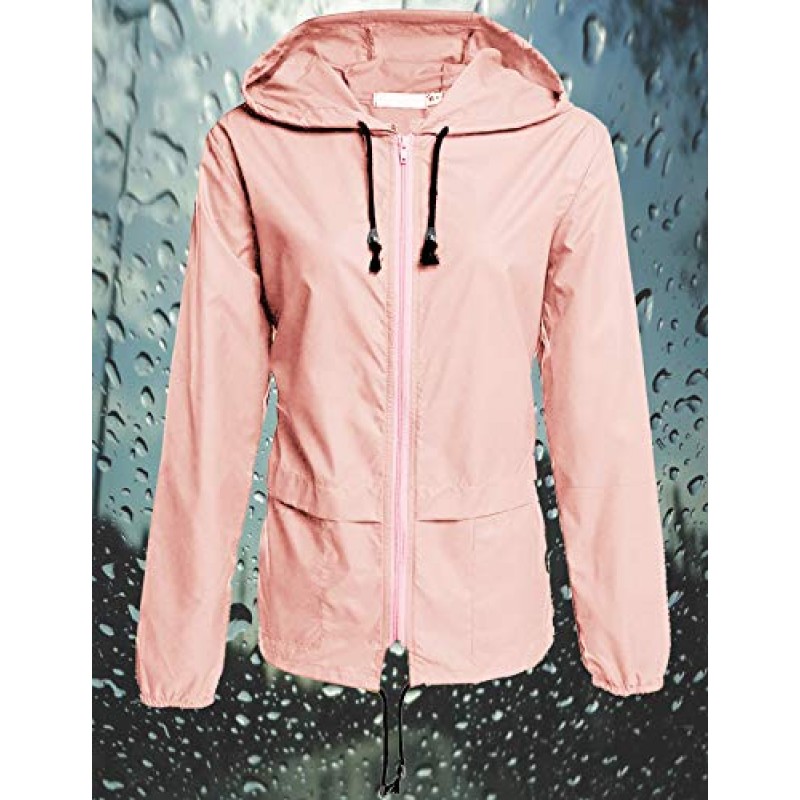 Avoogue 레인코트 여성 경량 방수 레인 재킷 Packable Outdoor Hooded Windbreaker