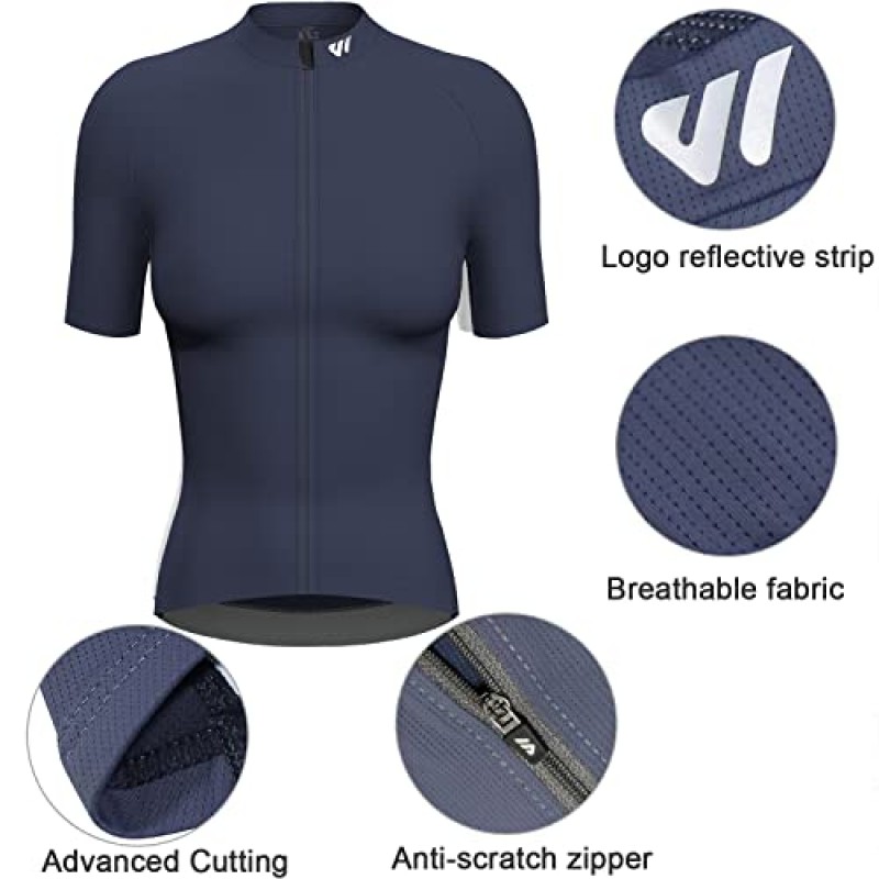 Wulibike 사이클링 저지 여성용 반팔, 여성용 자전거 셔츠 자전거 타기 주머니가있는 통기성 사이클 자전거 유니폼