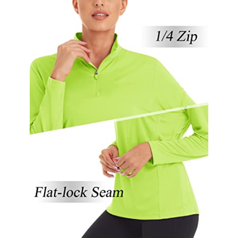 MAGCOMSEN 여성용 셔츠 긴 소매 1/4 지퍼 UPF50 + UV 자외선 차단 빠른 건조 운동 하이킹 운동 셔츠 래쉬 가드