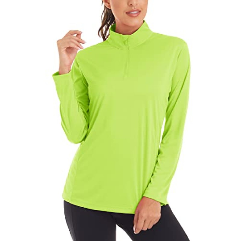 MAGCOMSEN 여성용 셔츠 긴 소매 1/4 지퍼 UPF50 + UV 자외선 차단 빠른 건조 운동 하이킹 운동 셔츠 래쉬 가드