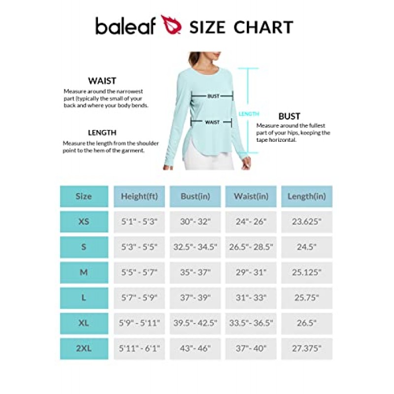 BALEAF 여성용 썬 셔츠 UPF 50+ 긴 소매 하이킹 탑 경량 속건성 자외선 차단 야외 의류