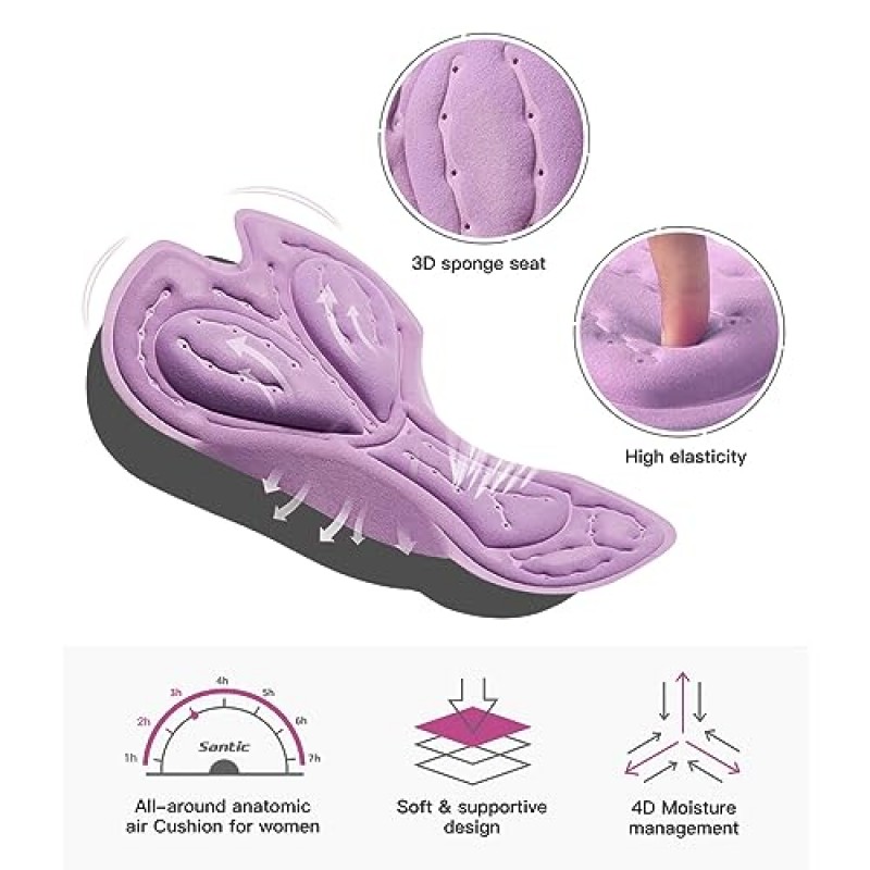 Santic 패딩 처리된 여성용 사이클링 바지 3/4 포켓이 있는 카프리 자전거 라이딩 반바지