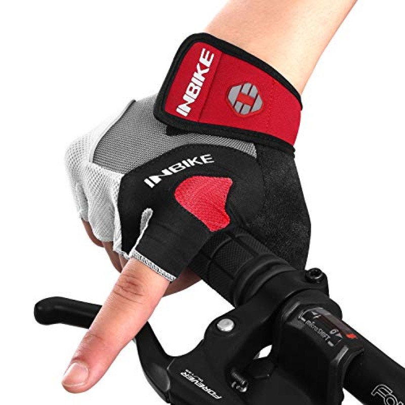 5MM 충격 흡수 젤 패드가있는 남성과 여성을위한 INBIKE 사이클링 장갑, MTB 자전거 타기 자전거 및 승마 용 미끄럼 방지 반 손가락 자전거 장갑