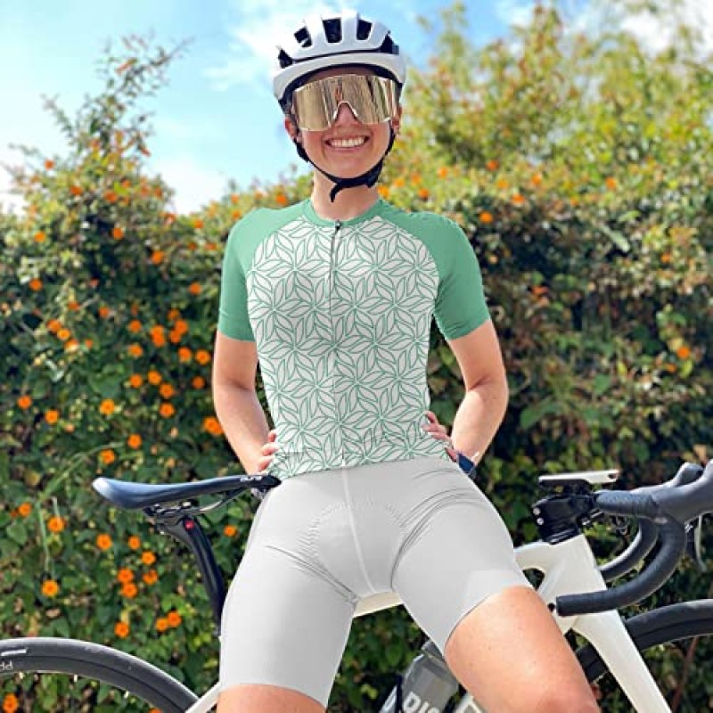 Wulibike 사이클링 저지 여성용 반팔, 여성용 자전거 셔츠 3개의 주머니가 있는 자전거용 자전거 탑