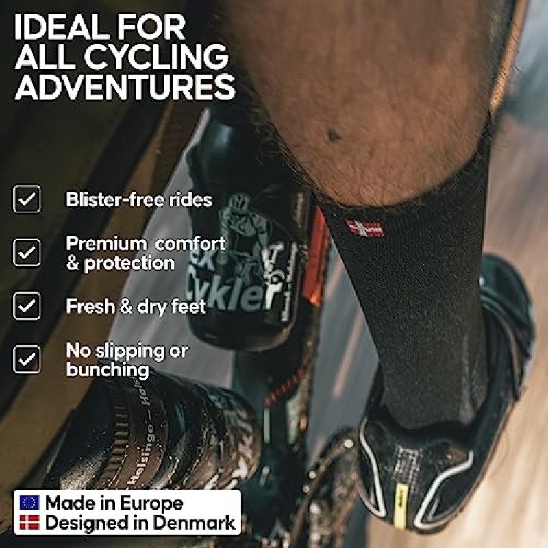 DANISH ENDURANCE 사이클링 양말, 승무원 길이, 통기성 및 쿠션이 있는 자전거 양말, 남성용 및 여성용 3쌍 팩