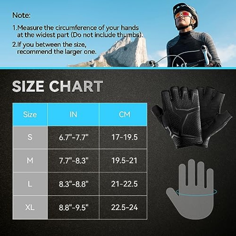 Glofit 사이클링 장갑 남성용/여성용 자전거 장갑-[5MM 패드] 자전거 장갑 하프 핑거 로드 자전거 MTB 자전거 장갑-사이클링/운동/오토바이/체육관/훈련/야외용