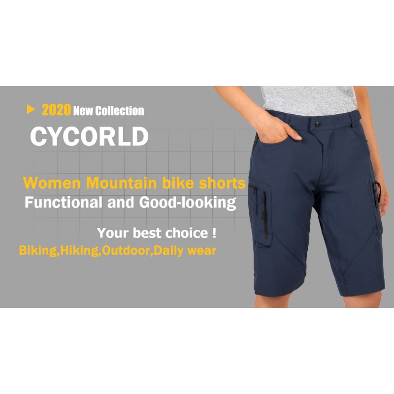 Cycorld 여성용-산악-자전거-반바지-MTB-짧은, 포켓이 있는 사이클링 패딩 자전거 반바지