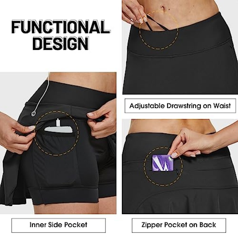 FitsT4 여성용 사이클링 Skort Pleated Bike 스커트 4D 젤 패딩 자전거 자전거 반바지 Quick-Dry 지퍼 포켓