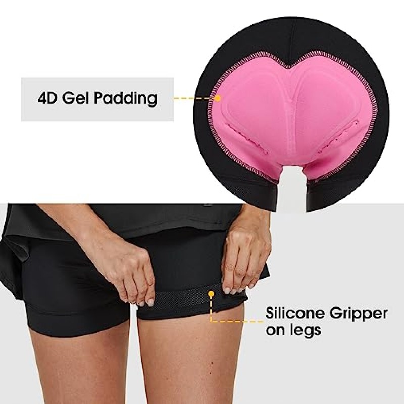 FitsT4 여성용 사이클링 Skort Pleated Bike 스커트 4D 젤 패딩 자전거 자전거 반바지 Quick-Dry 지퍼 포켓