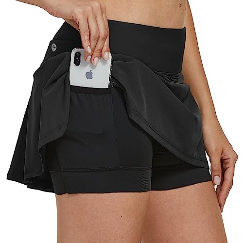 FitsT4 여성용 사이클링 Skort Pleated Bike 스커트 4D 젤 패딩 자전거 자전거 반바지 Quick-Dry 지퍼 포켓