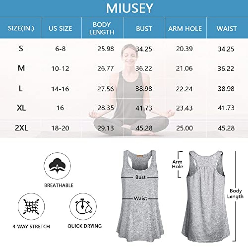 Miusey 여성용 민소매 루즈핏 요가 운동 레이서백 탱크탑