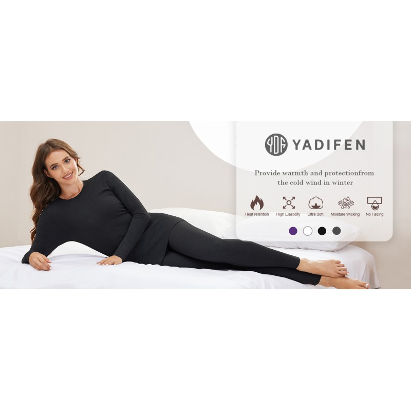 YADIFEN 여성용 열 속옷 긴 존스 세트 기본 레이어 양털 안감 긴 속옷 잠옷 겨울 따뜻한 상단 하단