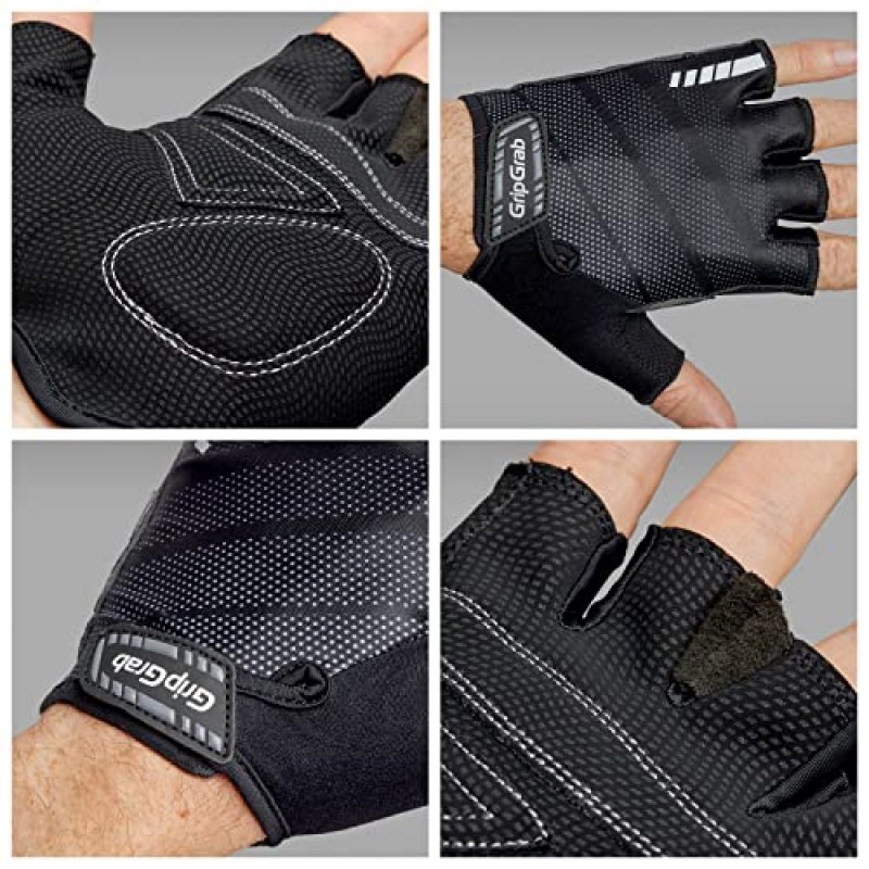 GripGrab Rouleur 입문용 하프 핑거 패딩 여름 사이클링 장갑 핑거리스 쿠션 자전거 미트 풀오프 탭, 블랙 S