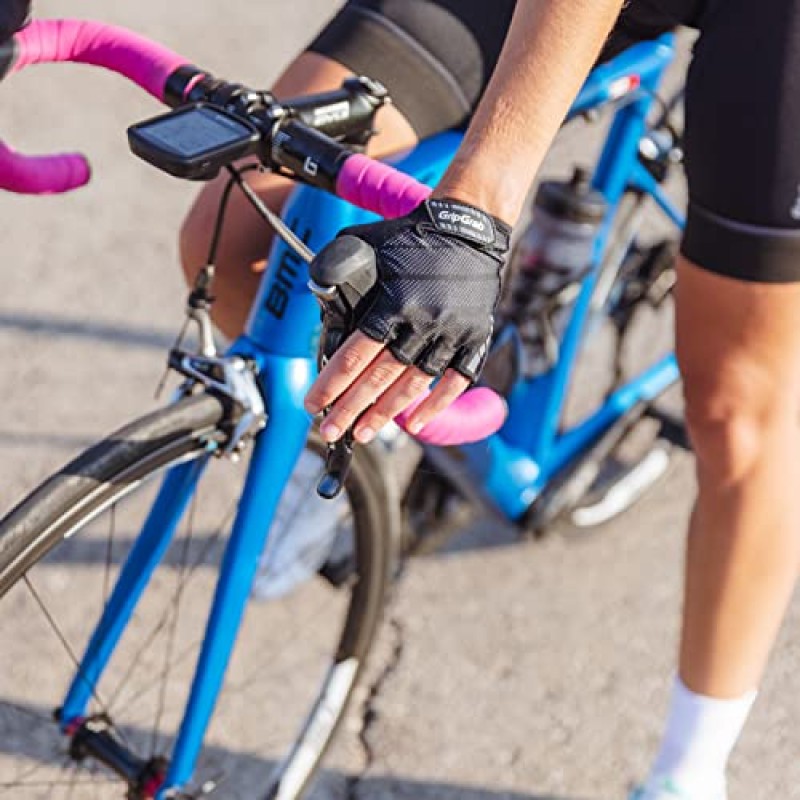 GripGrab Rouleur 입문용 하프 핑거 패딩 여름 사이클링 장갑 핑거리스 쿠션 자전거 미트 풀오프 탭, 블랙 S