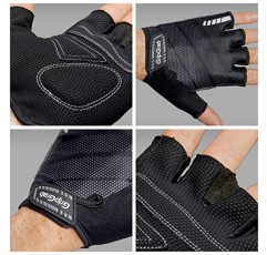 GripGrab Rouleur 입문용 하프 핑거 패딩 여름 사이클링 장갑 핑거리스 쿠션 자전거 미트 풀오프 탭, 블랙 S