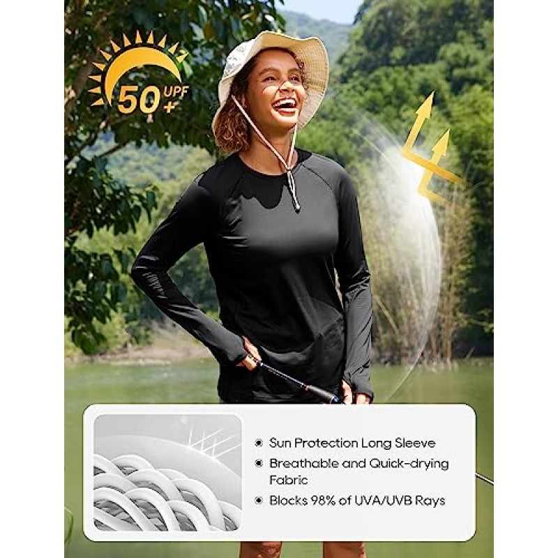 CRZ YOGA Womens UPF 50+ 자외선 차단 긴 소매 운동 셔츠 엄지 구멍이 있는 빠른 건조 야외 하이킹 런닝 탑
