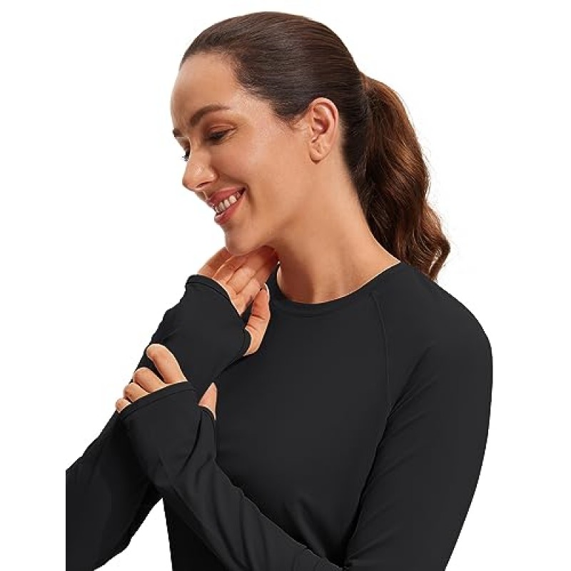 CRZ YOGA Womens UPF 50+ 자외선 차단 긴 소매 운동 셔츠 엄지 구멍이 있는 빠른 건조 야외 하이킹 런닝 탑