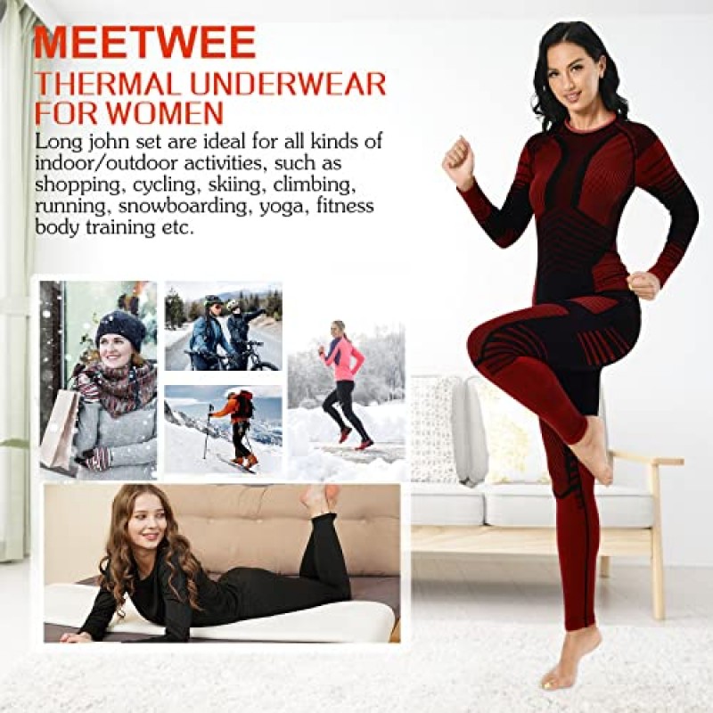 MEETWEE 여성용 열 속옷, 롱 존스 스키 추운 날씨 장비 세트 기본 레이어 따뜻한 겨울 상단 및 하단 러닝