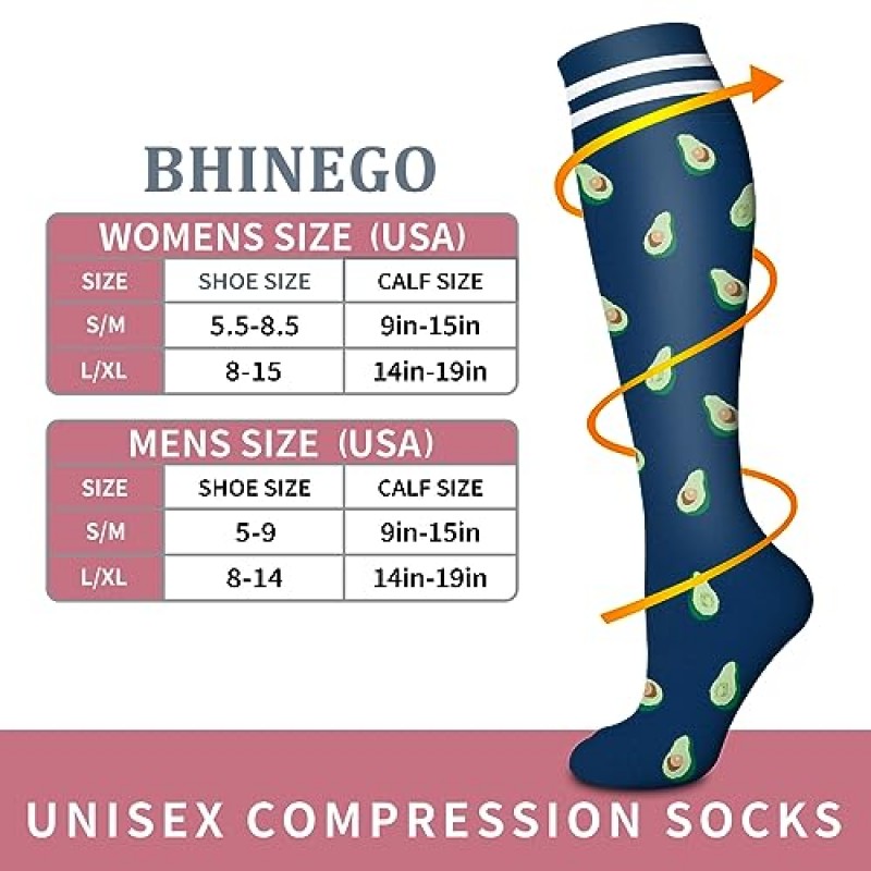여성 및 남성용 BHINEGO 압축 양말 7쌍 15-20mmHg 순환-운동 달리기 사이클링을 위한 최고의 지원