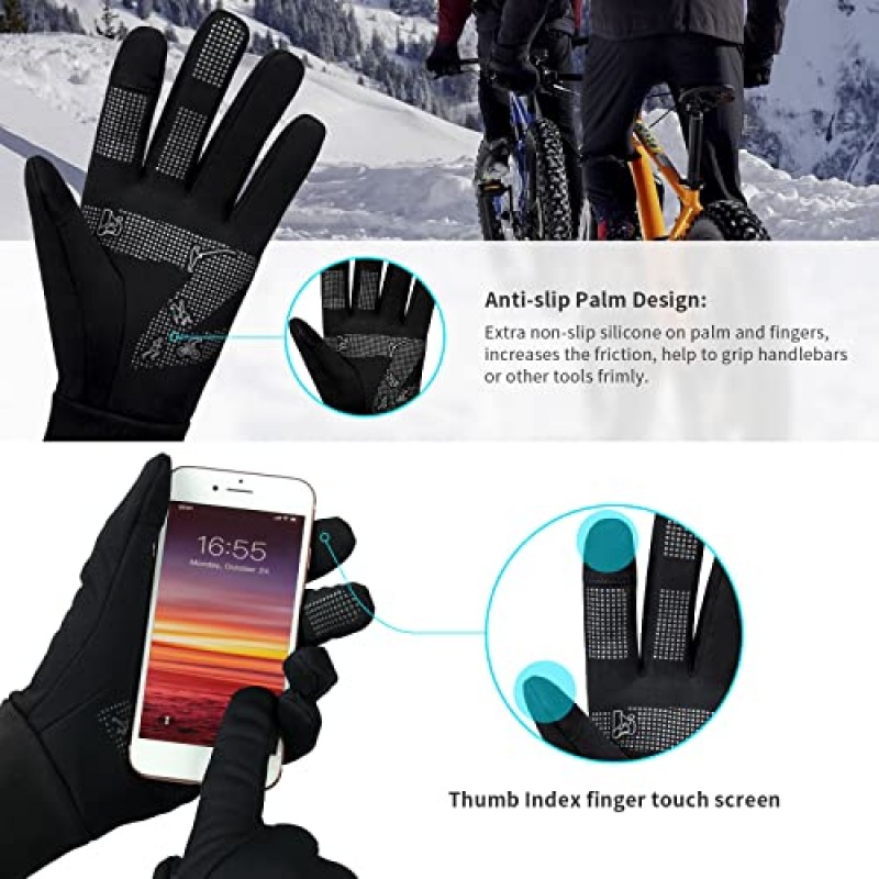 남성 여성을위한 Bessteven 얇은 겨울 장갑 Splashproof Windproof Anti-Slip 터치 스크린 열 스포츠 장갑 운전 하이킹 자전거 사이클링 달리기
