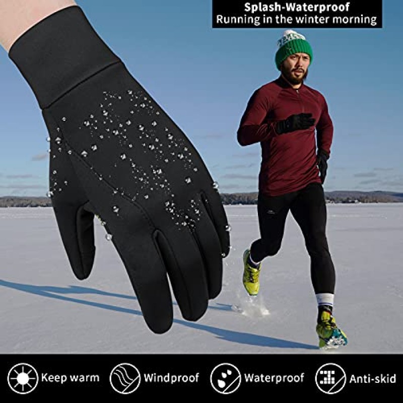 남성 여성을위한 Bessteven 얇은 겨울 장갑 Splashproof Windproof Anti-Slip 터치 스크린 열 스포츠 장갑 운전 하이킹 자전거 사이클링 달리기