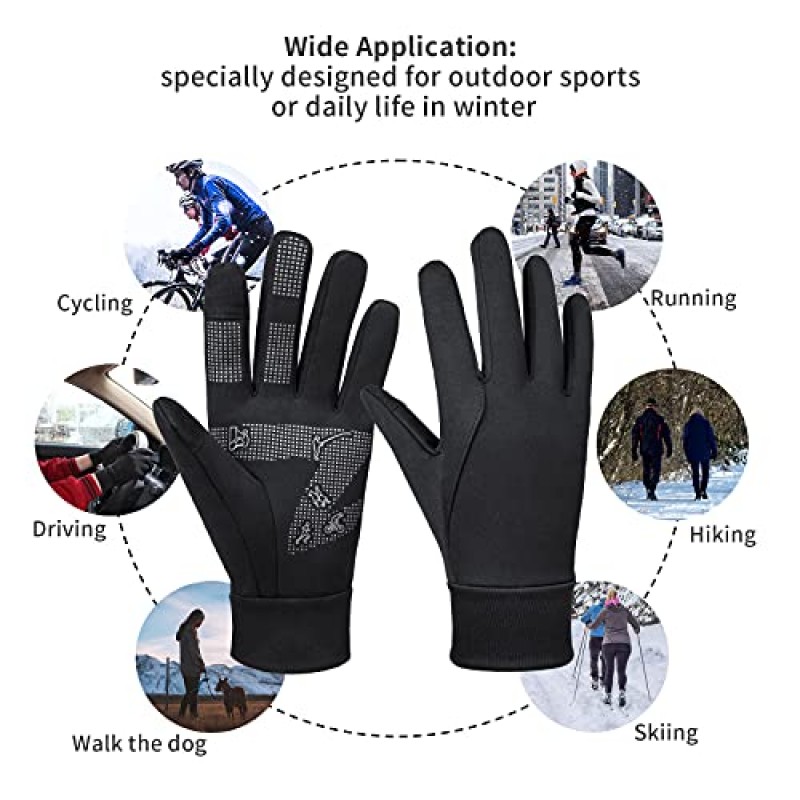 남성 여성을위한 Bessteven 얇은 겨울 장갑 Splashproof Windproof Anti-Slip 터치 스크린 열 스포츠 장갑 운전 하이킹 자전거 사이클링 달리기