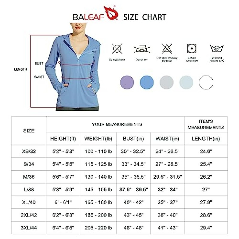BALEAF 여성용 UPF 50+ 자외선 차단 재킷 포켓이 있는 후드 냉각 셔츠 하이킹 야외 성능